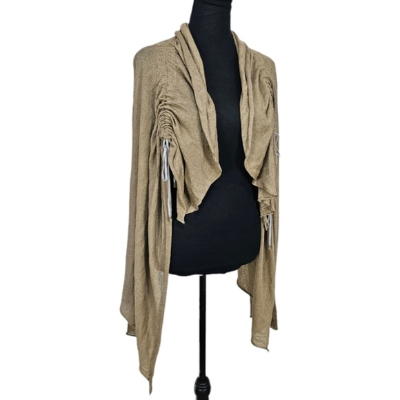 Fabiana Fillippi Italian Flax Linen Blend Beige Cinched Open Draped Cardigan L - Picture 9 of 11